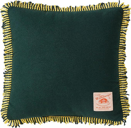 Camp Wandawega Souvenir Fringed Throw Pillow, Vintage Lodge Decorative Pillow, Square 20x20