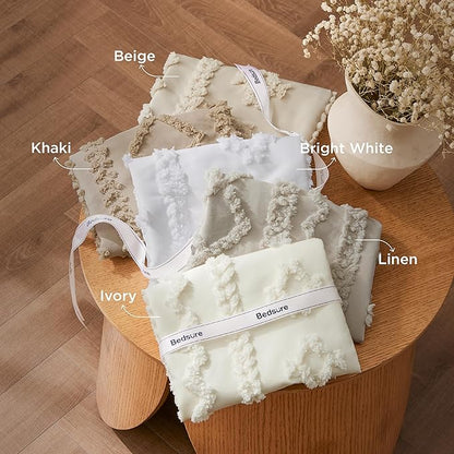 Bedsure Tufted Boho Comforter Set Twin Size - Ivory Boho Bed Set, GentleSoft™ 2 Pieces Farmhouse Shabby Chic Embroidery Bedding, Gifts for Woman, Soft Jacquard Twin Comforter for All Seasons