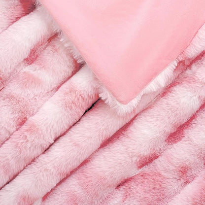 Touchat Luxury Faux Rabbit Fur Twin Blanket for Couch, Super Heavy Warm Cozy Throw for Sofa Bedroom Living Room, Ultra Soft Fluffy Reversible Plush Blankets for Home Decor Gifts, Tie-dye Pink