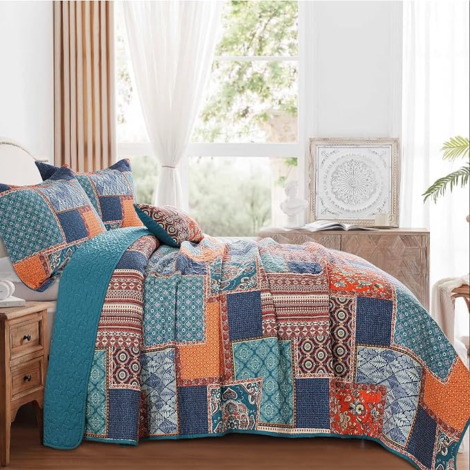 BEDIFANY Cotton Queen Size Quilt Sets, Soft Lightweight Bedspread Queen Size Soft Farmhouse Queen Queen Bedding Sets for Bed Decorations for All Seasons, 3 Pieces