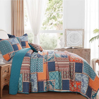 BEDIFANY 3 Pieces Cotton King Size Quilt Sets, Lightweight Bedspread King Size Soft Farmhouse King Quilt Bedding Sets for Bed Decorations for All Seasons,Orange