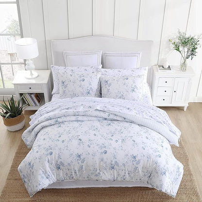 Laura Ashley - Twin XL Comforter Set, Soft & Reversible Cotton Bedding for Year Round Use, 2 Piece Bed Set with Matching Pillowcase (Belinda Blue)