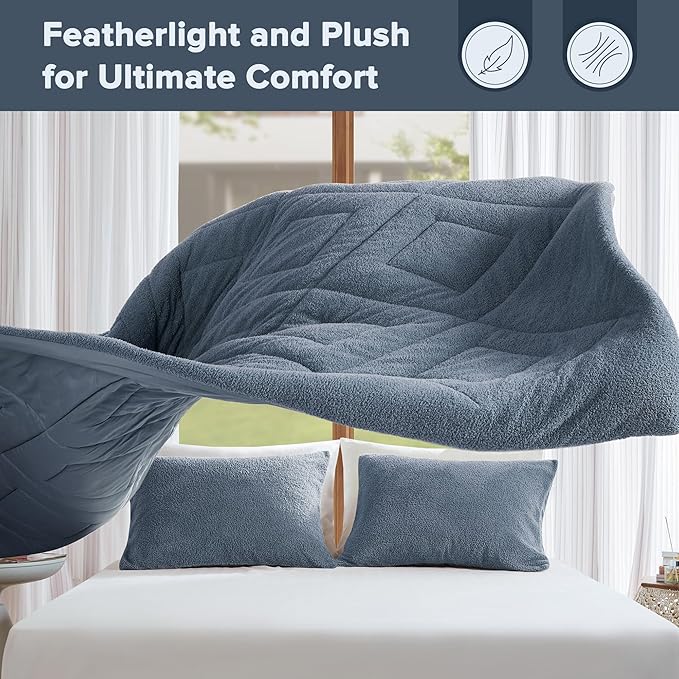 Comfort Spaces King Comforter Set Reversible Feather-Soft Plush Comforters for King Size Bed All Season Lightweight Shearling Fleece Sherpa Comforter King Size Bed Set, King/Cal King, Blue 3 Piece