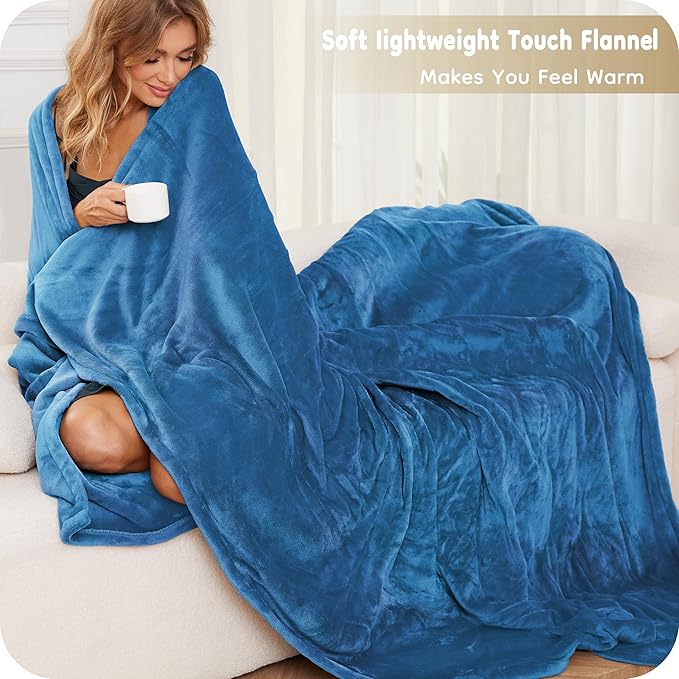 Electric Heated Blanket King Size 90"×100", Comfortable & Luxurious Flannel, 4 Heating Levels & 10 H Auto Shut Off, Lake Blue