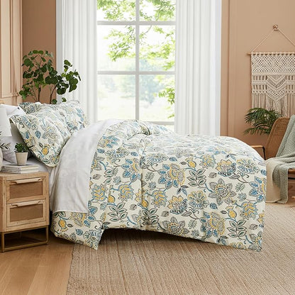Southshore Fine Living, Inc. Wanderlust Collection, Oversized Twin Mattress Comforter Set, Down Alternative Boho Bedding, Victorian Prints, Twin/XL Comforter with One Pillow Sham, Cream Floral Print