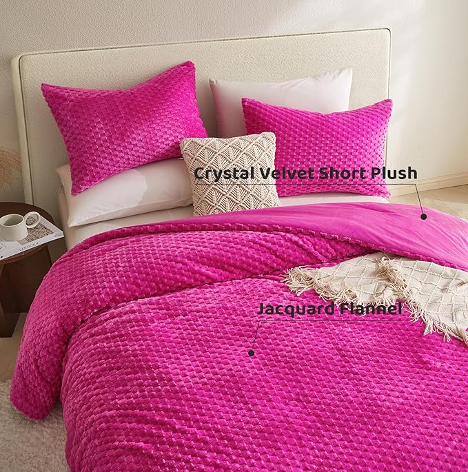 Petrichor Fluffy Twin Comforter Set - Ultra-Soft Pink Flannel Thick Comforter for Queen Bed, Luxury Warm Bedding Set for Winter & Fall, Cozy Fuzzy Bed Set 2 Pieces (1 Comforter & 1 Pillowcase)