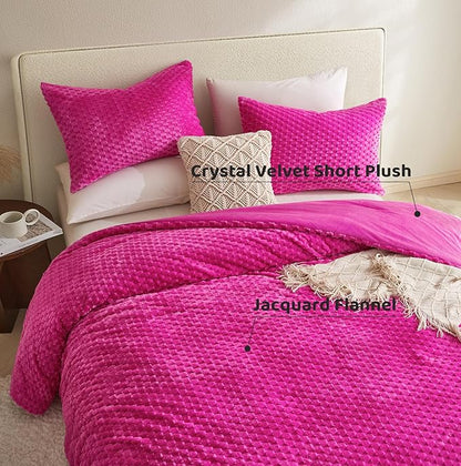 Petrichor Fluffy Twin Comforter Set - Ultra-Soft Pink Flannel Thick Comforter for Queen Bed, Luxury Warm Bedding Set for Winter & Fall, Cozy Fuzzy Bed Set 2 Pieces (1 Comforter & 1 Pillowcase)