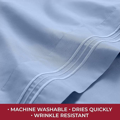 Mellanni RV Short Queen Sheets - 4 PC Iconic Collection Bedding - Hotel Luxury, Extra Soft, Cooling Bed Sheets - Deep Pocket up to 10 inch (RV/Short Queen, Sky Blue)