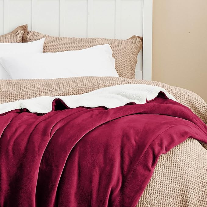 Bedsure GentleSoft Sherpa Fleece Throw Blanket Twin Size for Couch - Thick and Warm Throw for Girls and Women, Soft Fuzzy Plush Twin Christmas Blanket for Winter, Non-Heated, Red, 60x80 Inches