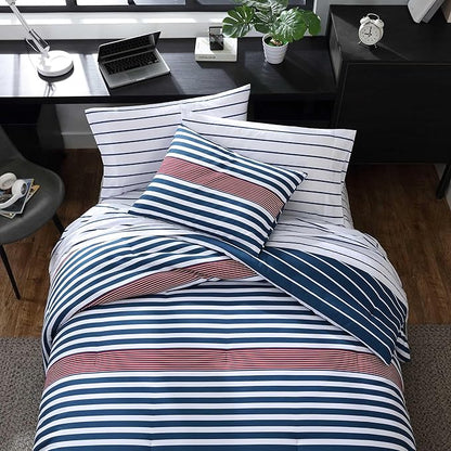 Nautica - Full/Queen Comforter Set, Ultra Soft Bedding with a Woven Textured Feel, Medium Weight for Year Round Comfort, 3 Piece Bed Set with Matching Pillowcases (Kennedy Stripe Navy)