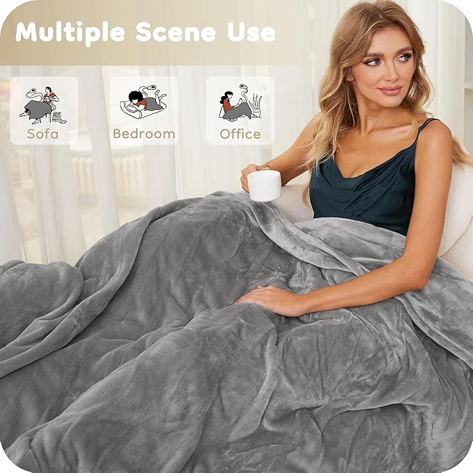 Electric Heated Blanket Queen Size 84"x90", Breathable & Luxurious Flannel, with Dual Control, with 4 Heating Levels & 10 Hours Auto-Off, Fast Heating, Machine Washable, for Bedding-Light Gray