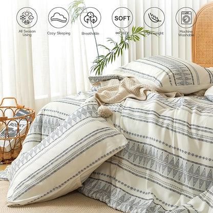 COTTEBED Western Comforter Set Twin Beige Ultra Soft Lightweight Microfiber Bohemian Chic Aztec Comforter 1 Down Comforter Set & 2 Pillowsham for All Season Use,Boho Quilt Set Twin