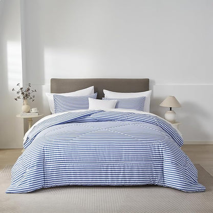 mixinni Striped Comforter Set King Size -Blue Stripes Pattern Bed Set for All Season, 3 Pieces Lightweight Bedding Comforter Sets for All Seasons (1 Soft Fluffy Comforter + 2 Pillowcases)