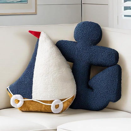 AELS Sailboat & Anchor Nautical Throw Pillows Set of 2, Coastal Decor for Beach Enthusiasts Beach House, Ideal for Sofa Couch Living Room Bedroom and Nursery, Navy Blue and White