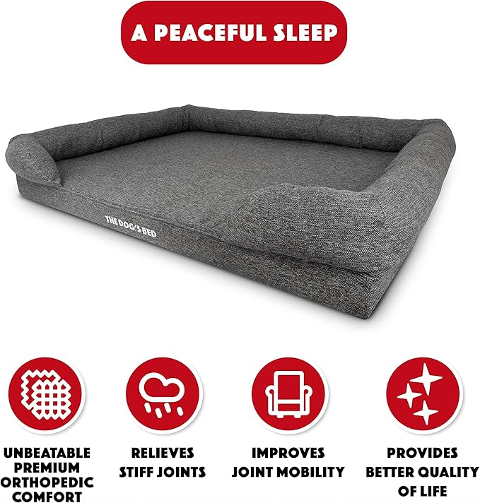 The Dog’s Bed Orthopedic Memory Foam Dog Bed with Bolsters, Linen Fabric, Grey Linen, XXL