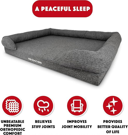 The Dog’s Bed Orthopedic Memory Foam Dog Bed with Bolsters, Linen Fabric, Grey Linen, XXL