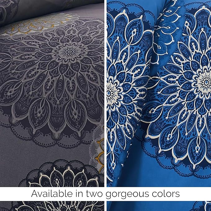Southshore Fine Living, Inc. Oversized Full/Queen Sized Comforter Bedding Set, Down Alternative Boho Bedspread, Paisley Floral Comforter, Full Size/Queen with 2 Matching Shams, Midnight Floral Blue