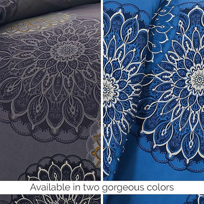 Southshore Fine Living, Inc. Oversized Boho Comforter Twin Bedding Sets, Down Alternative Bedspread, Paisley Floral Comforter, Twin XL Bedding with Matching Pillow Sham, Midnight Floral Blue