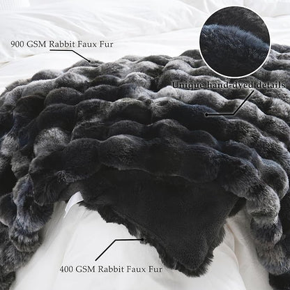 BENVWE Fluffy Faux Fur Throw Blanket for Couch, Soft Plush Thick Cozy Fuzzy Luxury Minky Bubble Blanket for Home Living Room Decor Gift for Women, Tie-dye Grey, 50" x 60", 1100GSM
