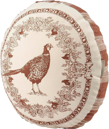 Primitives by Kathy Shaped Pillow - Pheasant, displaying a Round Shape and Vintage Pheasant Design Inspired by Old World décor