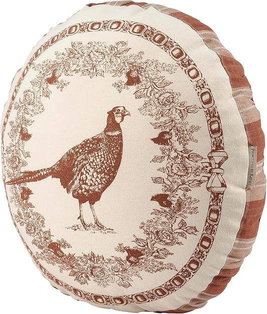 Primitives by Kathy Shaped Pillow - Pheasant, displaying a Round Shape and Vintage Pheasant Design Inspired by Old World décor