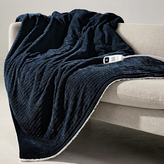 Heated Throw Blanket, 50"x60"Ultra Soft Cozy Chenille Electric Blanket with 10 Heating Levels & 2-10H Auto-Off, Fasting Heating for Couch/Bed, ETL Certified, Machine Washable(Navy)