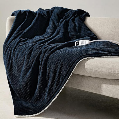 Heated Throw Blanket, 50"x60"Ultra Soft Cozy Chenille Electric Blanket with 10 Heating Levels & 2-10H Auto-Off, Fasting Heating for Couch/Bed, ETL Certified, Machine Washable(Navy)