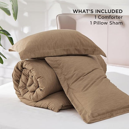 Bedsure Twin/Twin XL Comforter Set - Brown Soft Bedding for All Seasons, Cationic Dyed Bed Set, 2 Pieces, 1 Twin Size Comforter (68"x88") and 1 Pillow Sham (20"x26"+2")