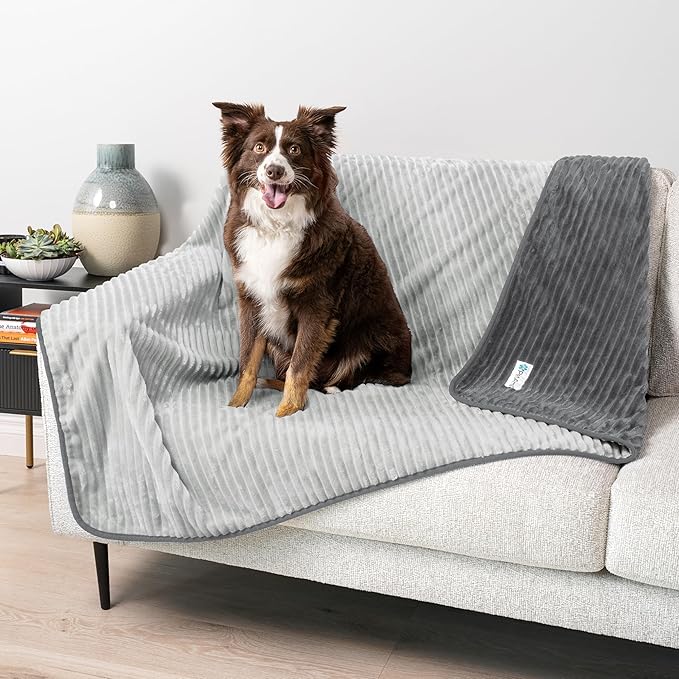 PetAmi Waterproof Dog Blanket, Leakproof Pet Blanket for Small Medium Large Dog, Reversible Furniture Bed Sofa Couch Cover Protector, Soft Striped Pet Throw for Indoor Cat, 40x60 in, Grey Light Gray
