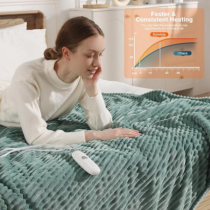Electric Blanket Full Heated Blanket Full Size - Striped Flannel & Thick Sherpa, 5 Heat Settings & 10 Hour Auto Off with FCC/ETL Certified, Overheat Protection & Machine Washable, Teal 72"x84"