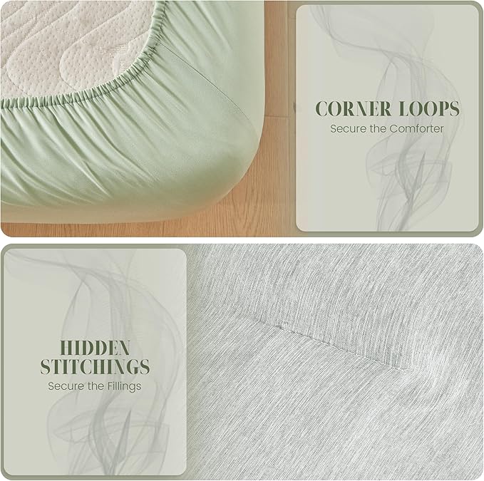 DECMAY Twin Comforter Set with Sheets, 5 Pieces Twin Comforter Set, Cationic Dyeing Bed in a Bag Bedding Set with Comforter, Flat Sheet, Fitted Sheet, Pillowcase and Pillow Sham (Twin, Light Green) | twin comforter set, twin bedding set, twin bed set