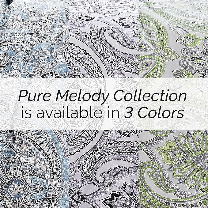 Southshore Fine Living, Inc. Oversized Full/Queen Size Comforter Bedding Set, Boho Bedding, Paisley Print Bedspread, Full Size/Queen Bed Comforter Set with 2 Matching Shams, Pure Melody Green