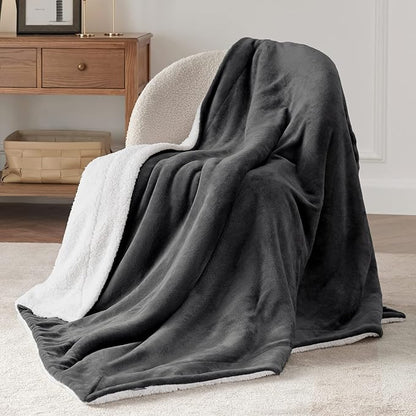 Bedsure GentleSoft Sherpa Fleece Throw Blanket Twin Size for Couch - Thick and Warm Throw for Women and Men, Soft Fuzzy Plush Twin Blanket for Winter, Non-Heated, Charcoal, 60x80 Inches