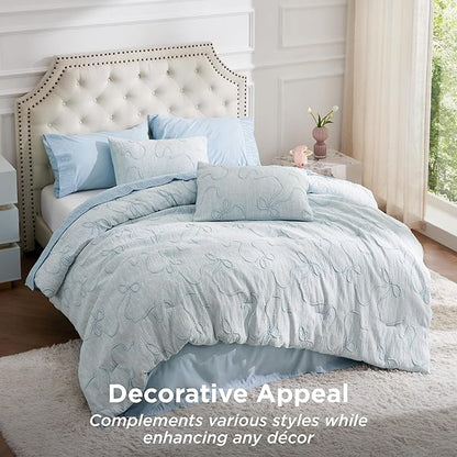 Bedsure Full Size Comforter Sets, GentleSoft™ 3 Pieces Bow Cute Bedding Blue Room Decor Aesthetic, Full Size Bedding Sets Gifts for Her, 1 Blue Comforter, 2 Pillow Shams, 82x86 Inches