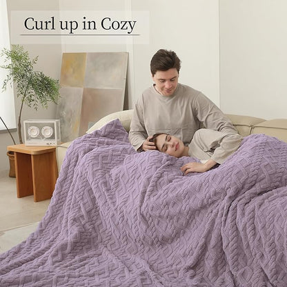 Electric Heated Blanket, 3D Pattern Design, Queen Size Heated Blanket Soft Warming Plush Electric Blanket Sherpa with 5 Heating Levels & 10 Hours Auto Off, Machine Washable, Lavender Violet