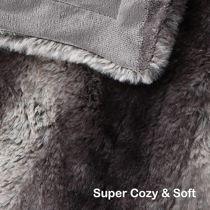 Electric Heated Blanket Throw Size 50"x60", Fast Heating Throw, Plush Faux Fur for Sofa & Office,4 Heating Levels & 4 Hours Auto Off, Machine Washable, Gifts for Family-Gray White