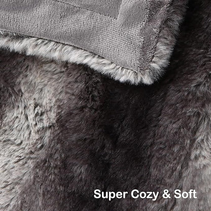 Electric Heated Blanket Throw Size 50"x60", Fast Heating Throw, Plush Faux Fur for Sofa & Office,4 Heating Levels & 4 Hours Auto Off, Machine Washable, Gifts for Family-Gray White