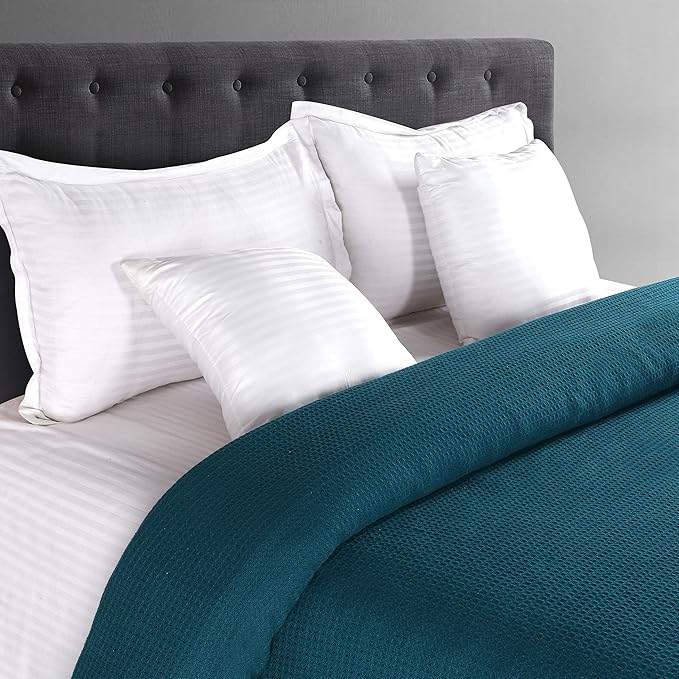 Glamburg 100% Cotton Thermal Blanket, Breathable Waffle Blanket, Twin Size, All Season, Teal