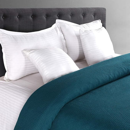 Glamburg 100% Cotton Thermal Blanket, Breathable Waffle Blanket, Twin Size, All Season, Teal