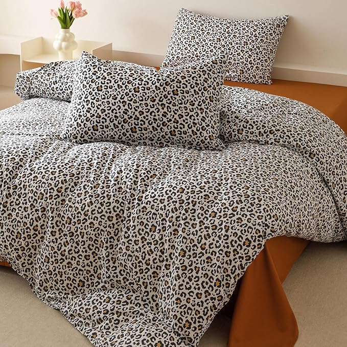 Houseri Leopard Comforter Set Twin Black Cheetah Print Bedding Sets Quilt Stylish and Bold Animal Print Bed Blanket Twin Size
