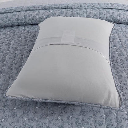 Soul & Lane Blue Whisper Cotton Quilt Set - Queen Size with 2 Shams, Geometric Quilted Comforter, Lightweight Modern Diamond Bedspread in Blue Tones, Diamond Stitched Bedding