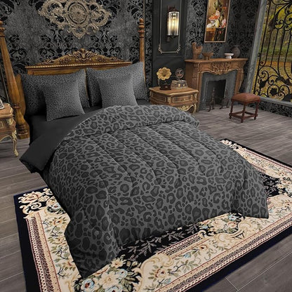 Leopard Print King Size Comforter Set with Sheets 7 Pcs,Gray Wild Animal Skin Comforter Blanket,African Cheetah Wildlife Bedding Sets with Comforter,1 Flat,Fitted Sheet,Pillowcases and Pillow Covers