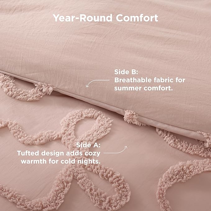 Bedsure Tufted Rose Pink Queen Size Comforter Sets, GentleSoft™ 3 Pieces Bow Cute Bedding Pink Room Decor, Gifts for Girls Teens Women, All Seasons, 1 Bed Comforter, 2 Pillow Shams, 90x90 Inches