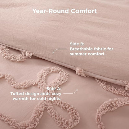 Bedsure Tufted Rose Pink Full Size Comforter, GentleSoft™ 3 Pieces Bow Cute Bedding Pink Room Decor, Gifts for Girls Teens Women, All Seasons, 1 Bed Comforter, 2 Pillow Shams, 82x86 Inches