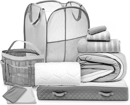 Hearth & Harbor Complete Dorm Room Set, Twin XL Comforter Set, Sheet Set, Mattress Protector, Towels and Organizers - All Dorm Accessories Included