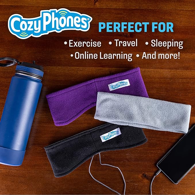 CozyPhones Sleep Headphones - Over Ear Headphones from Ultra Thin Cool Mesh Wired for Side Sleepers, Meditation, Running, Laptop, and Phone - Gray Lycra