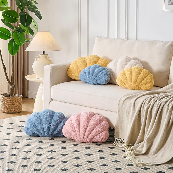 Seashell Throw Pillows Shell Shaped Pillow Light Pink Sea Shell Pillows for Bed Seashell Decorative Pillow Soft Plush Pillow Sea Couch Decoration(18 X 13 inch)
