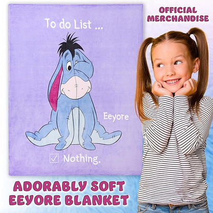 Disney Eeyore Throw Blanket Soft Fleece Blanket Bedroom Comforter 59 x 51” (Purple Eeyore)
