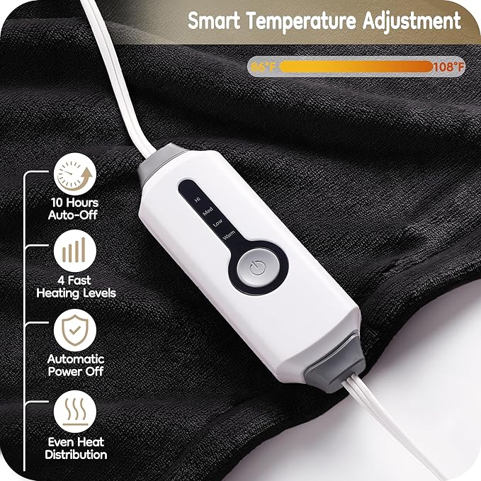 Electric Heated Blanket Full Size 72"×84", Breathable & Luxurious Flannel, Soft Warm Gift with Over-Heat Protection, 4 Heating Levels & 10 H Auto Shut Off, Machine Washable, Dark Grey
