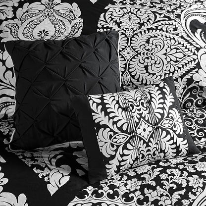 Madison Park Vienna Sateen Cotton Comforter Set, Breathable, Soft Cover, Trendy, All Season Down Alternative Cozy Bedding with Matching Shams, King, Black 7 Piece